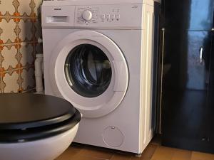 a washing machine and a toilet in a bathroom at Green Nest - Metro line 7 in La Courneuve