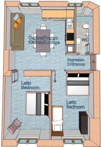 een plattegrond van een klein appartement met: bij Appartamento via Grandi - Free Gated Parking - 5 minutes from Center in Lucca