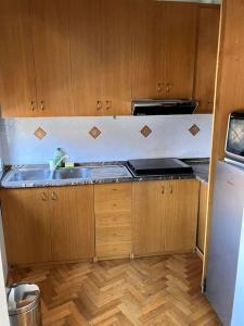 una cucina con armadi in legno, lavandino e frigorifero di Casa Vigevanese CIR 018177-LNI-00019 a Vigevano