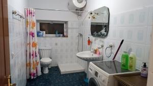 a bathroom with a sink and a toilet and a mirror at Green Haven Cottage in Delvinë +38 photos