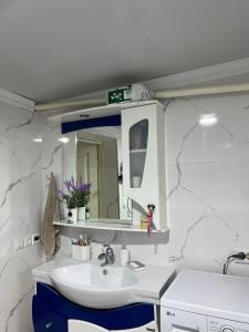 a bathroom with a sink and a mirror at Homestay JAISEL in Bishkek +39 photos