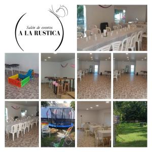a collage of pictures of a la rustica with tables and chairs at Salon para eventos o reunion empresarial in Plottier