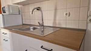 a kitchen with a sink and a microwave at Kofinaki apartment 2 - Tychero Evros in Tycherón +36 photos