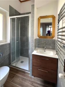 bagno con doccia, lavandino e servizi igienici di Siena Apartment 2 Parcheggio privato e giardino a Siena