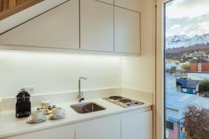 a kitchen with a sink and a window at Original House Hotel Boutique in Ushuaia