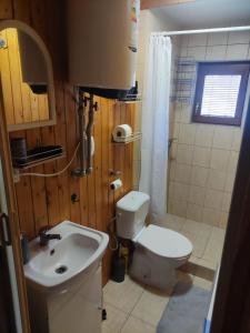 a bathroom with a white toilet and a sink at Areál Bobo 
