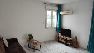 un soggiorno con divano e TV di Appartement cosy a Uchaud
