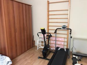 una sala de gimnasio con cinta de correr y armario en Apartman Spasic, en Ribarska Banja