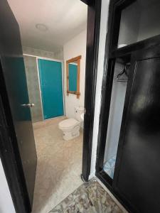 La casa de flor في كارتاهينا دي اندياس: حمام مع مرحاض وباب زجاجي