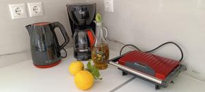 a kitchen counter with a blender and lemons on it at Christos in Kissamos