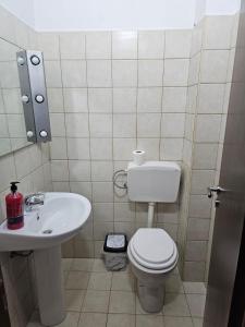 uma casa de banho com um WC e um lavatório em Mentor’s apartment em Shkodër
