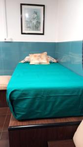 un grande letto verde in una stanza di Coliving 87 Estudio Numero 10 a Hospitalet de Llobregat