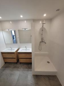 un bagno con due lavandini e due specchi di Chambres spacieuses hyper centre a Saint-Étienne
