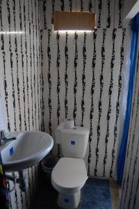 a bathroom with a white toilet and a sink at Hostal Música y Arte in San Agustín +77 photos