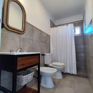 une salle de bain avec toilettes, lavabo et miroir dans l'établissement Departamentos Espejo Dpto A, à Concordia