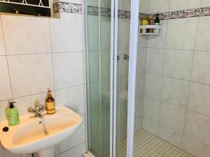 Johannesburg的住宿－Afrikawisa@Rosebank，带淋浴和盥洗盆的浴室
