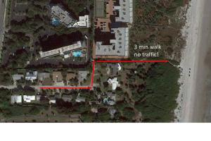 mapa terenu budynku z czerwoną linią w obiekcie Beach House - Steps to Beach - Game room - Backyard with Grill w mieście Cocoa Beach