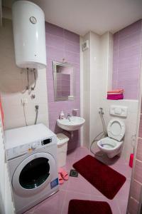IlijašにあるThe view Apartmentsのピンクのバスルーム(洗濯機付)