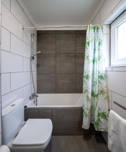 ein Bad mit einem WC und einem Duschvorhang in der Unterkunft Silver Coast Apartments Tulip in Atouguia da Baleia