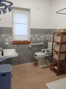 a bathroom with a toilet and a sink and a window at Casa Vacanza Mattirolo - Castagneto Po in Castagneto Po +15 photos