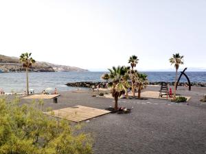 una playa con palmeras y un cuerpo de agua en Apartamento El Carmen 3 Lara, en Santa Cruz de Tenerife