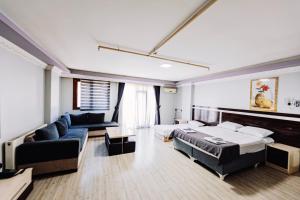 イスタンブールにあるDiamond Suites Residenceの広いベッドルーム(ベッド1台、ソファ付)