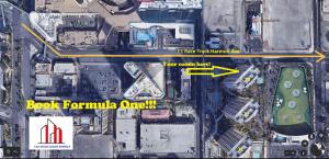 a map of a city with a red and yellow arrow at MGM Signature-23-811 F1 Track & Strip View Studio in Las Vegas