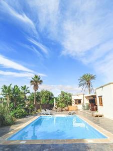 een zwembad in een tuin met palmbomen bij Villa Helda - Private Bedroom in a Shared Villa of 4 bedroom in Villaverde