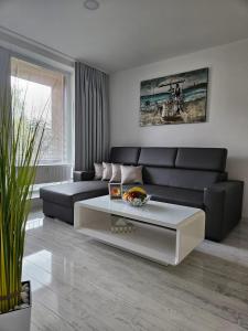 a living room with a couch and a coffee table at Apartmány Urban in Poprad