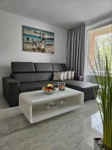 a living room with a couch and a coffee table at Apartmány Urban in Poprad