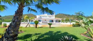 een groot wit huis met palmbomen op de voorgrond bij Superbe Villa - piscine privée in Silves