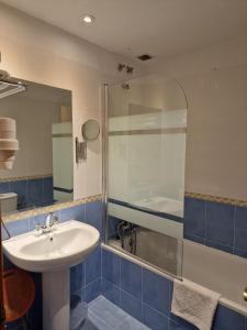 a bathroom with a sink and a shower at Hotel Virginia R.H. in Vinuesa