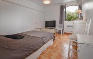 フュリアニにあるLovely Apartment In Furiani With Kitchenのベッドルーム(ベッド1台、テレビ、窓付)
