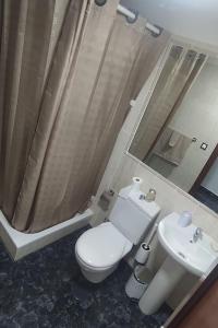 La salle de bains est pourvue de toilettes et d'un lavabo. dans l'établissement CASA MARY, Céntrico y amplio piso cerca del mar, en Candelaria, à Candelaria