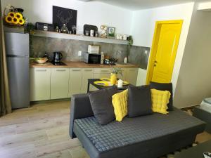 uma sala de estar com um sofá e uma cozinha em Dream Lake em Palić