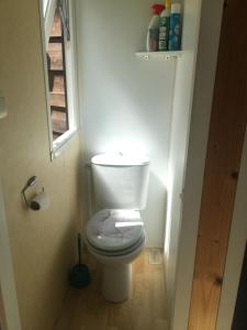 een badkamer met een toilet in een kleine kamer bij Gîte pura vida in Périssac