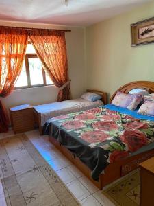 - une chambre avec 2 lits et une fenêtre dans l'établissement Cenko Family Apartment, à Gjirokastër