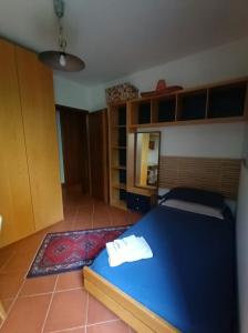 a bedroom with a blue bed in a room at Camera nella Casa dei Tigli in Treviso