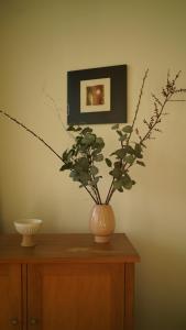 wazon z roślinami siedzącymi na stole w obiekcie The Fitz Apartment w Dublinie