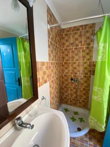 a bathroom with a sink and a shower at Kleopatra Sweet Home in Symi