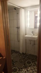 a bathroom with a shower and a sink at Apartment Gsteigwiler in Gsteigwiler