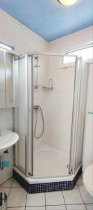 ラシュタットにあるGemütliches Gästehaus am Parkのシャワーと洗面台付きのバスルーム