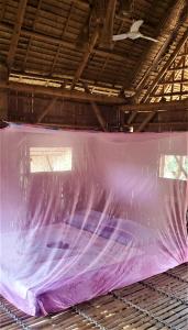的住宿－OBT - The Papaya Bungalow，粉红色塑料覆盖的舞台