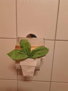 a plant in a toilet paper dispenser on a wall at Romantischer studio mit grosser Terrasse in Salavaux