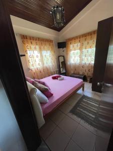 a bedroom with a pink bed in a room at Hope's House in Platanitis
