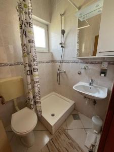 a small bathroom with a toilet and a sink at Apartmani Šaldi in Pakoštane