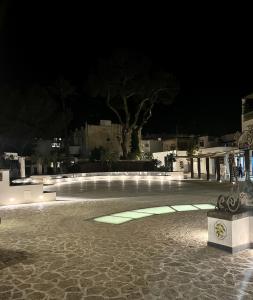 un patio nocturno con un árbol y luces en House via Orlandi for 5 people en Anacapri