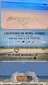 a picture of a beach with a house on the beach at Mobil home 2 chambres vue direct sur mer in Le Portel