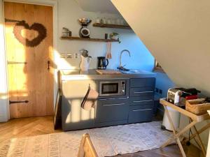 una cocina con horno microondas en una habitación en The Nest BnB 'mini suite' Dorchester on Thames en Dorchester on thames