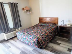 1 dormitorio con 1 cama, vestidor y ventana en Davis Motel, en North Lima